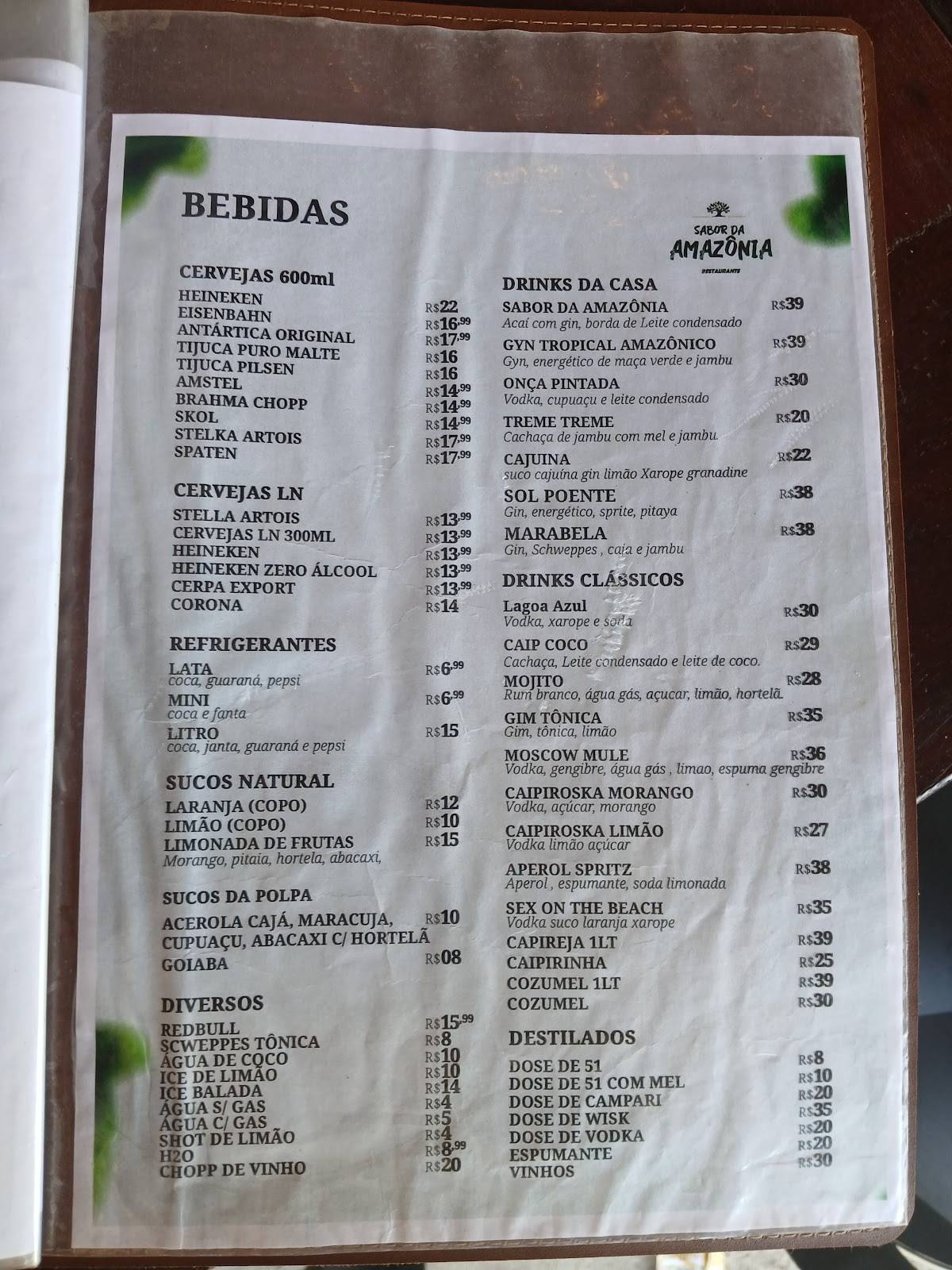 Restaurante Sabor da Amazônia cardápio
