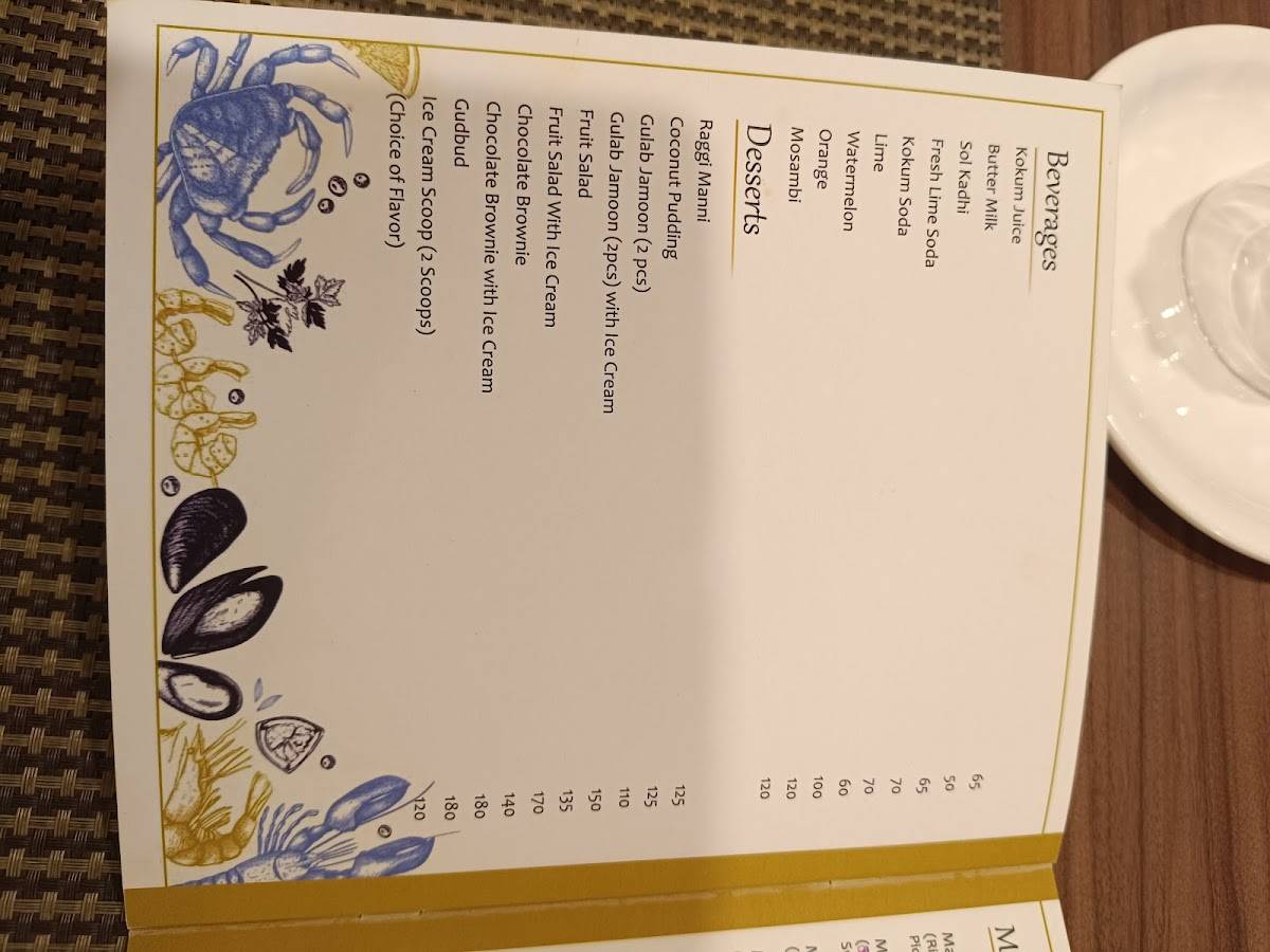 Maravanthe Coastal Cuisine menu
