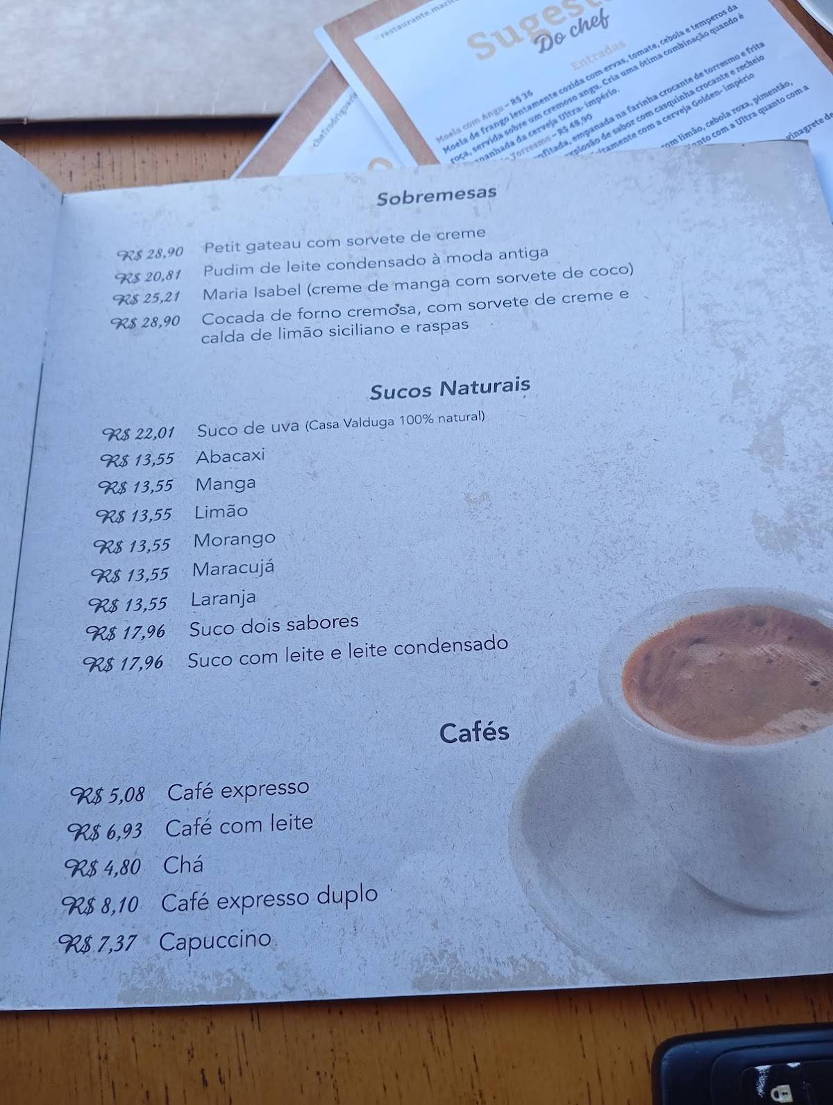 Maricota Restaurante cardápio
