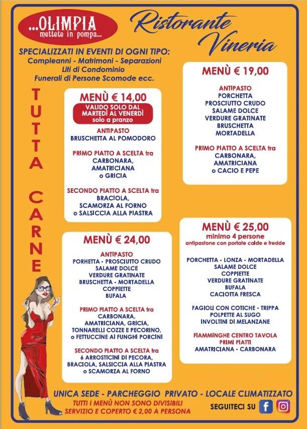 Menu di Olimpia mettete in pompa Ristorante-Vinoteca 