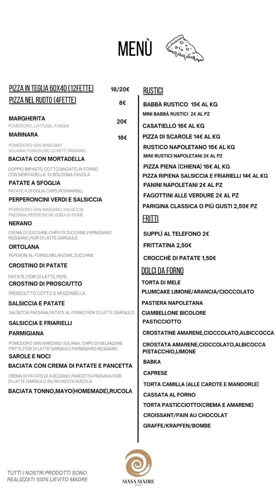 Menu di Masa madre Portici 