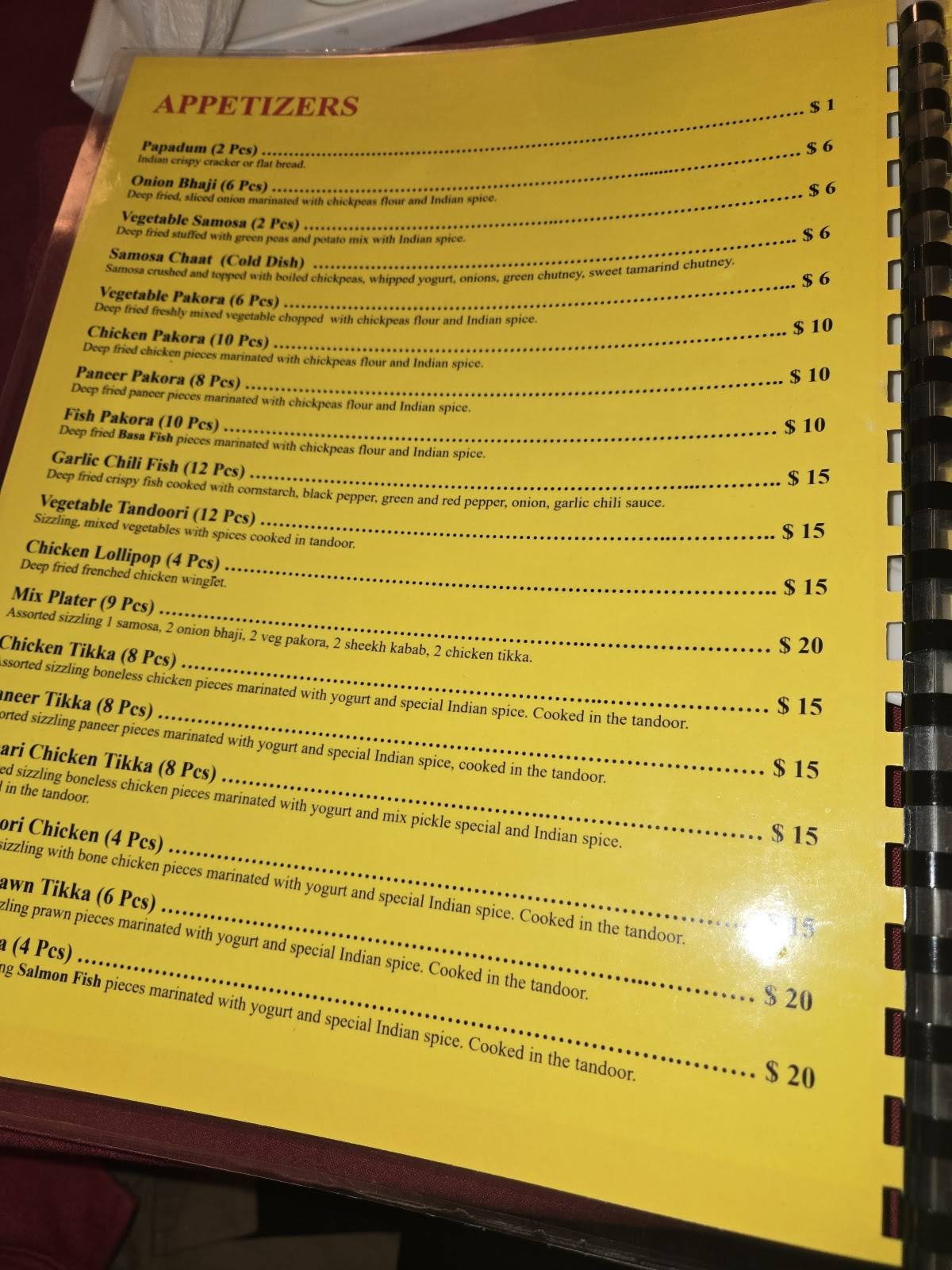 Menu de Masala Bay