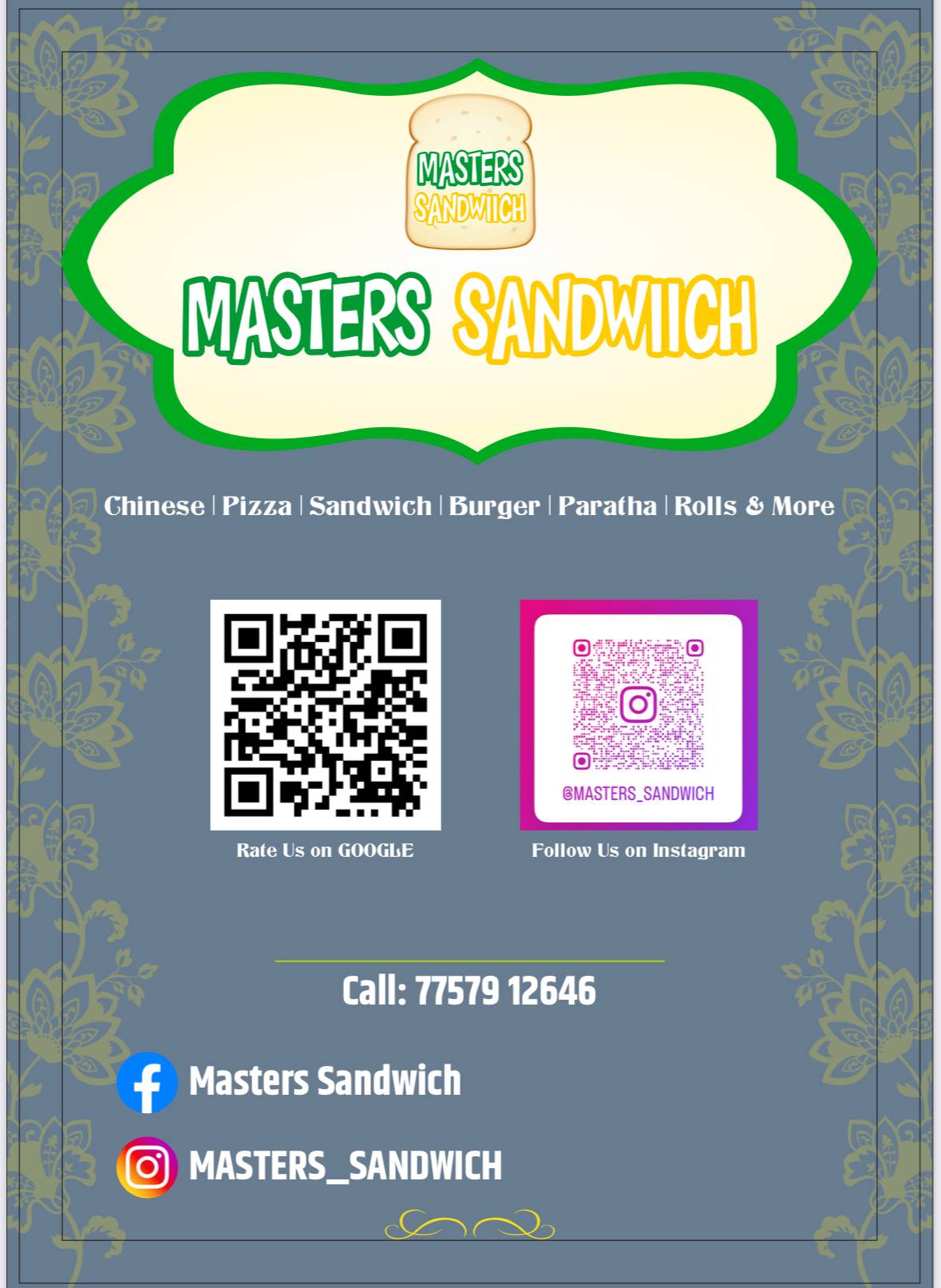 Masters Sandwiich menu