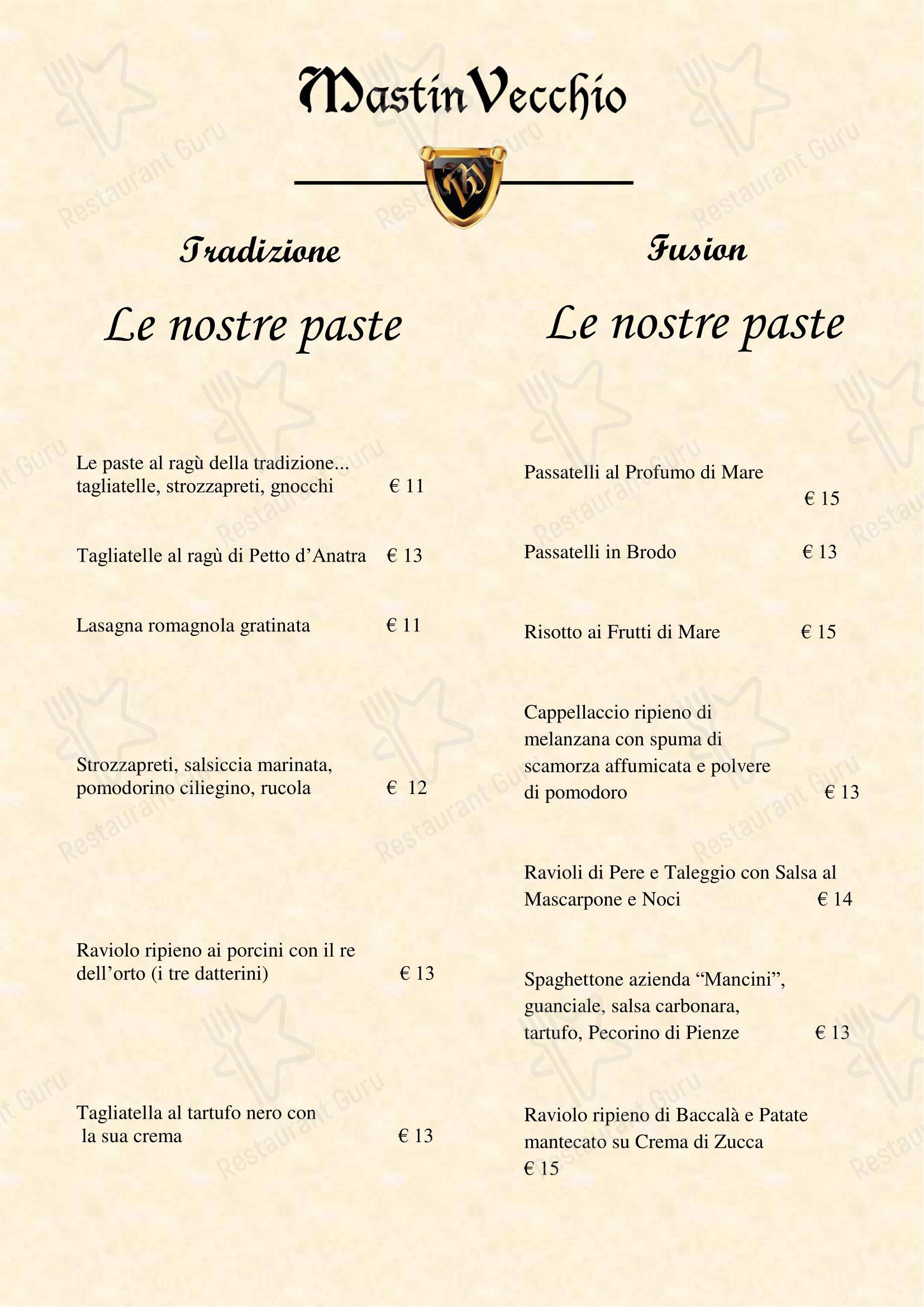 Mastin Vecchio in Gradara - Menu