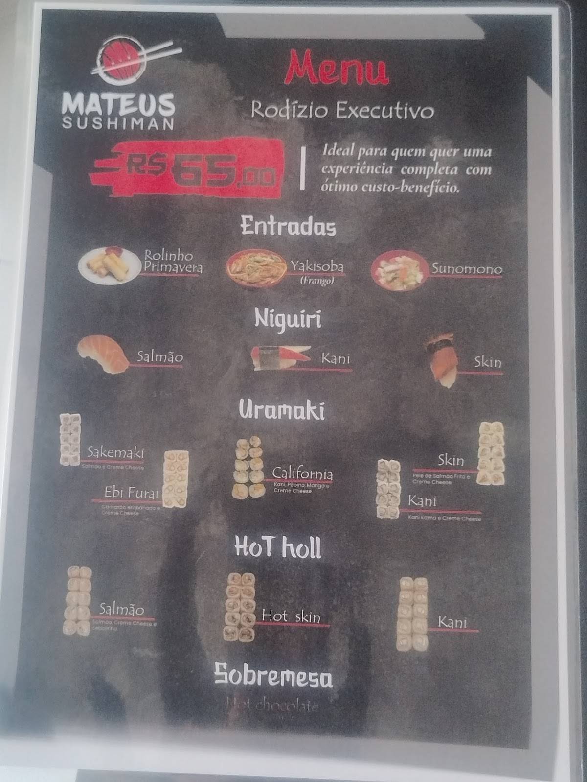 Mateus Sushiman (Cremação) cardápio