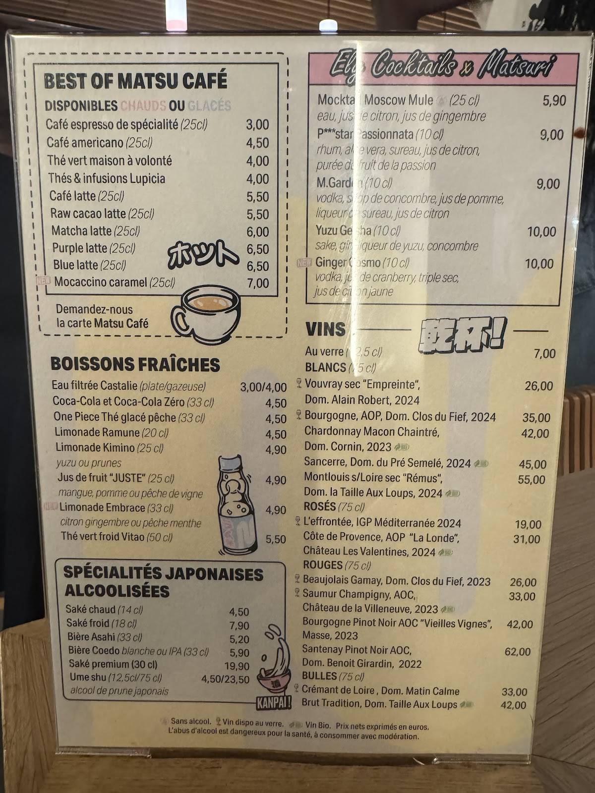Menu de Matsuri Boétie