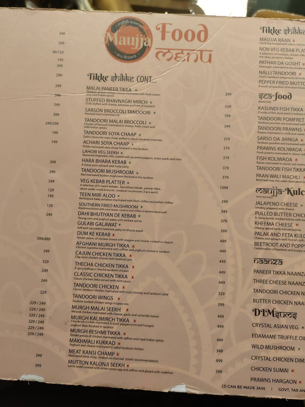 Maujja Restobar Thane menu