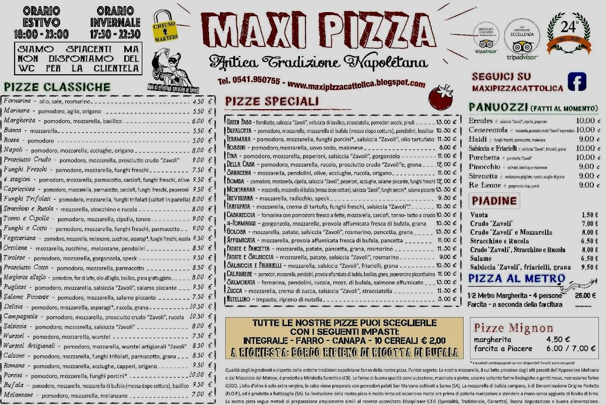 Menu di maxi pizza 