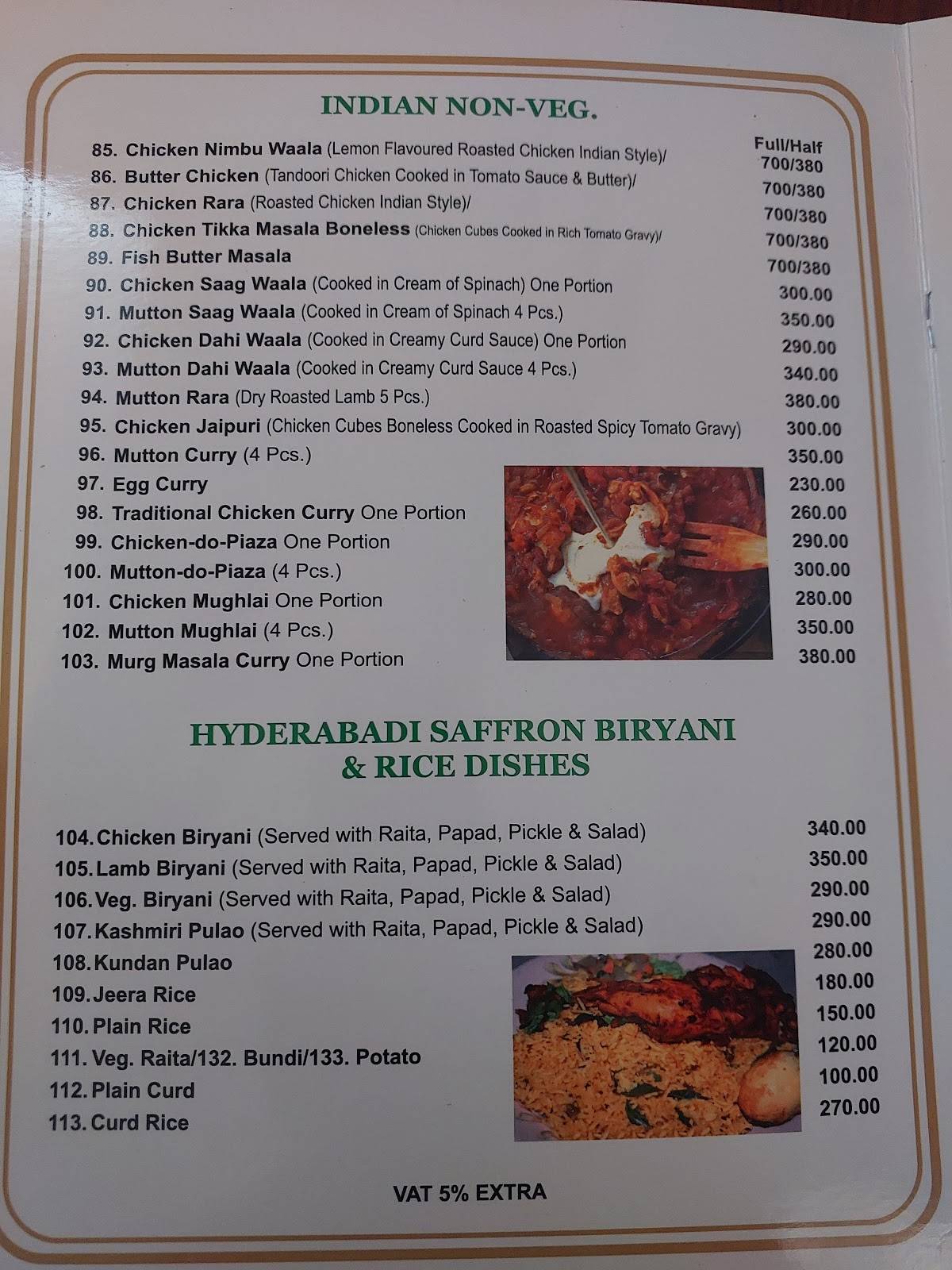 Mayur Restaurant menu