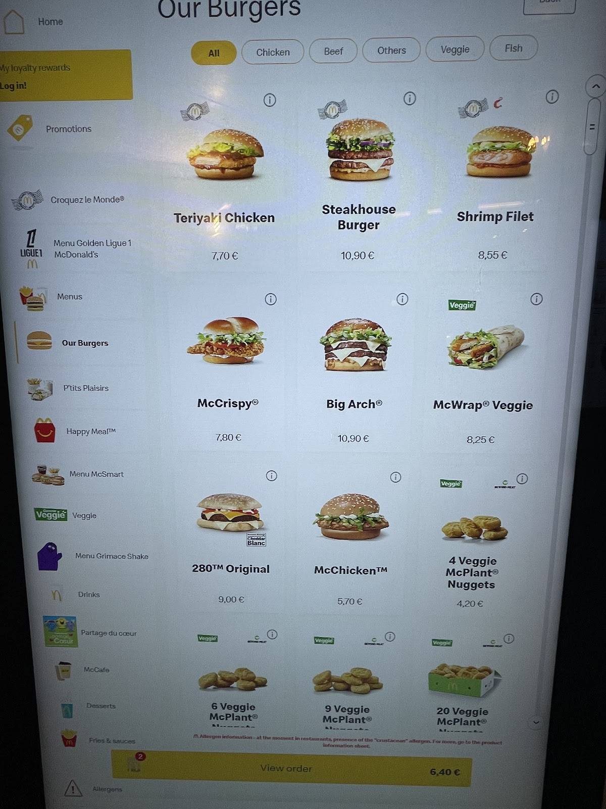 Menu de McDonald's