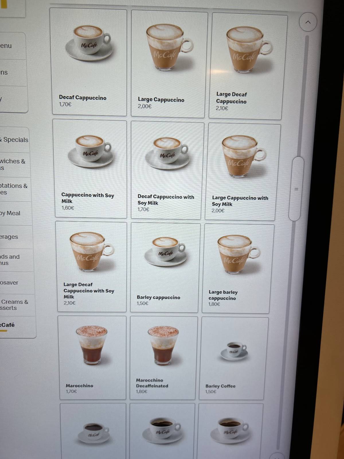 Menu di McDonald's Roma Borgo Pio 