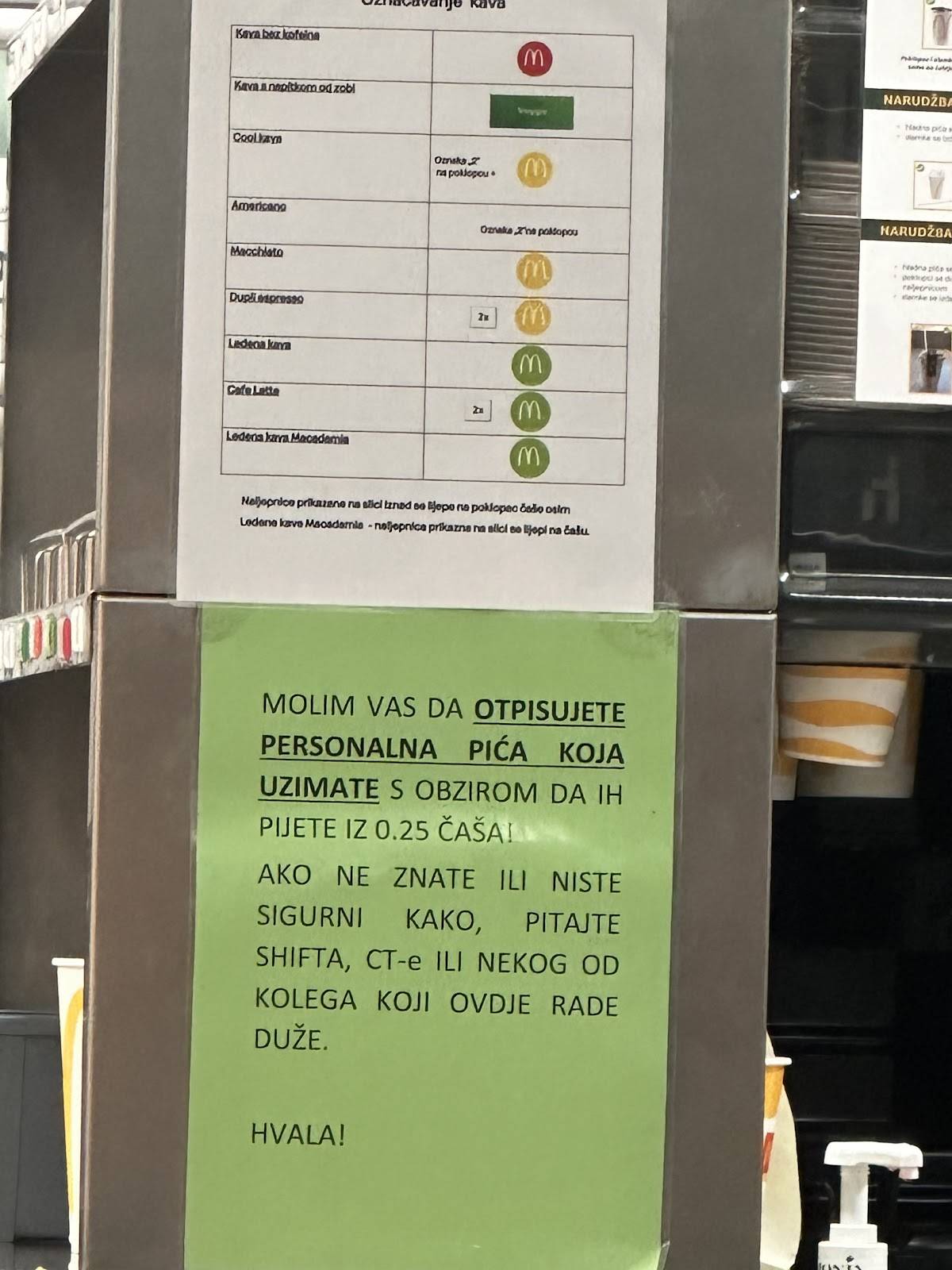 Menu di McDonald's Rovinj 