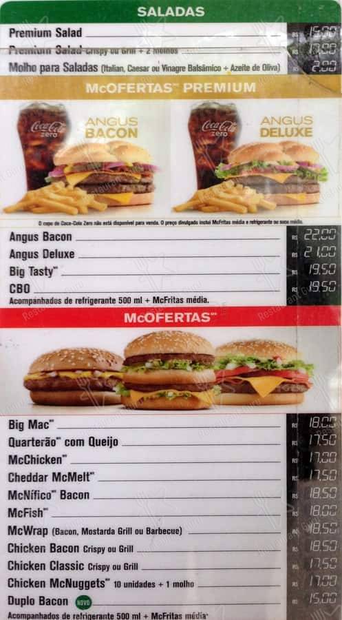 McDonald's cardápio