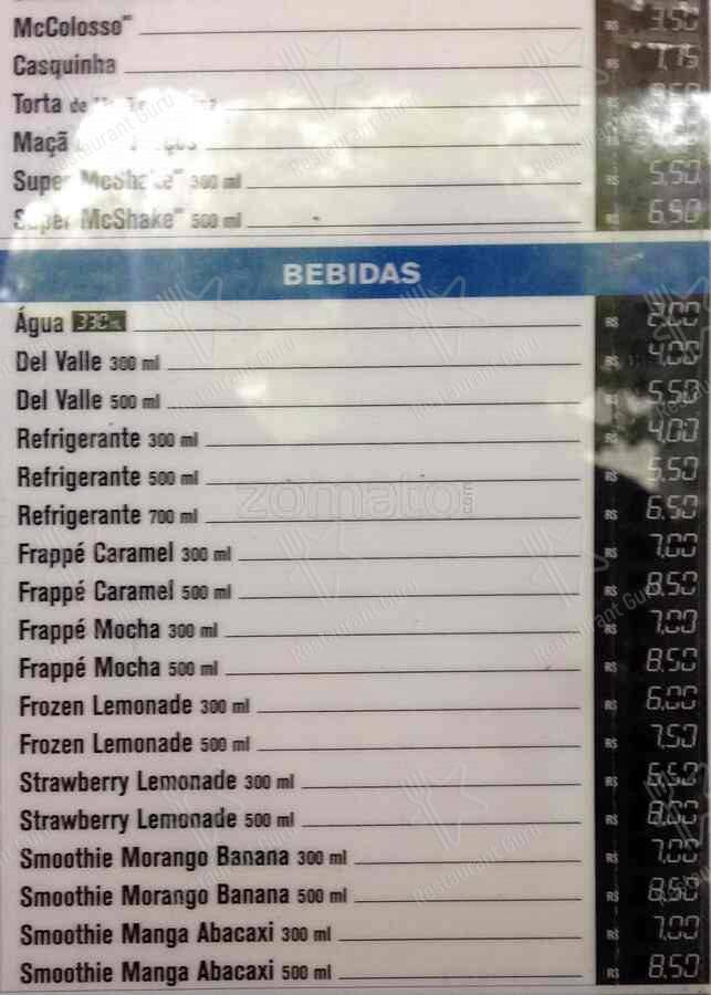 McDonald's cardápio