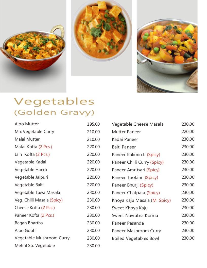 Mehfil Restaurant menu