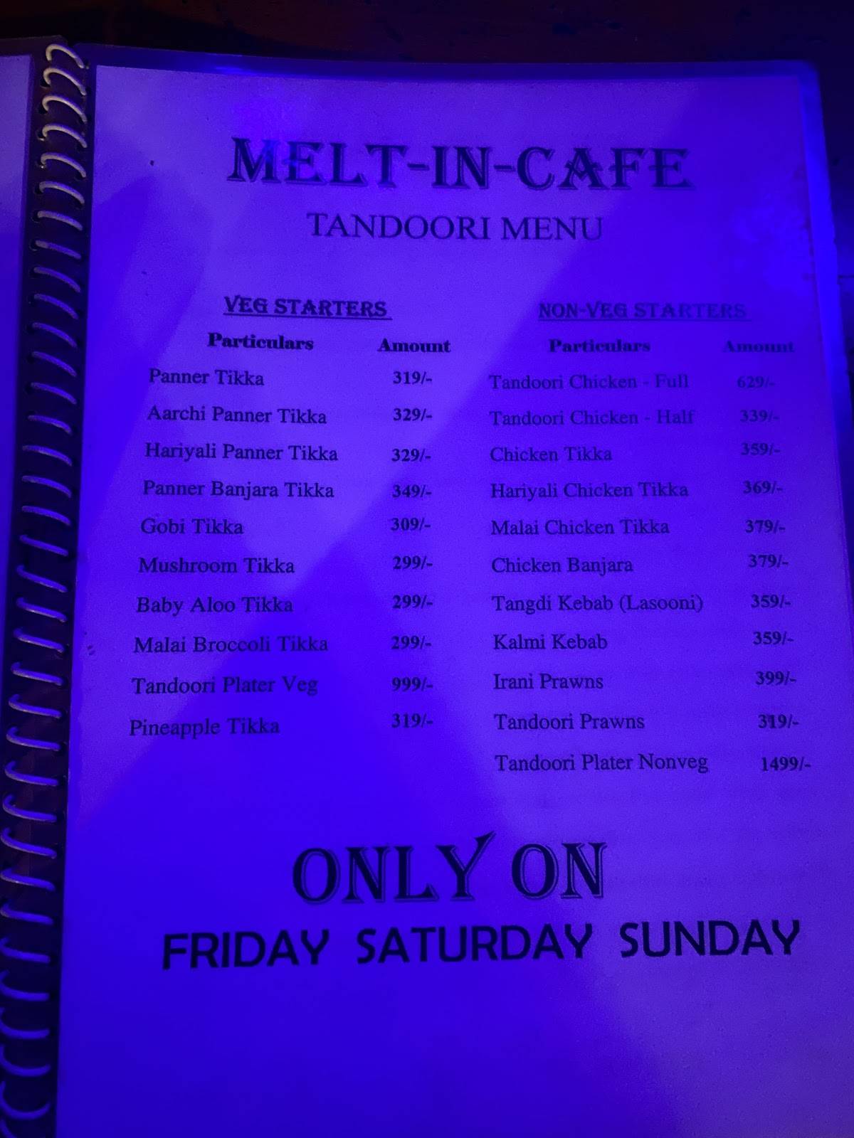 Melt In Cafe, Bangalore menu