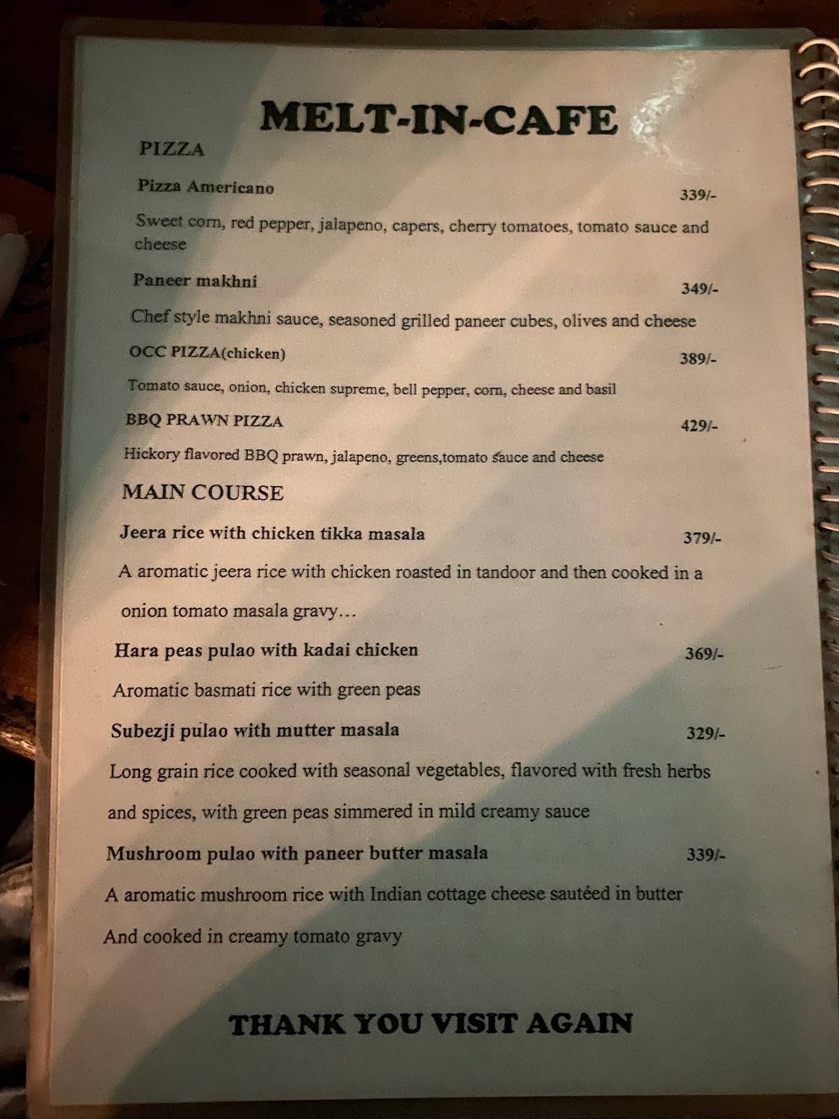 Melt In Cafe, Bangalore menu