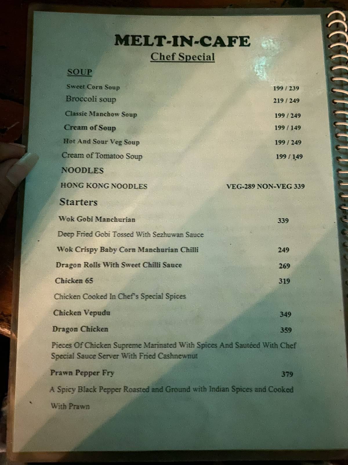 Melt In Cafe, Bangalore menu