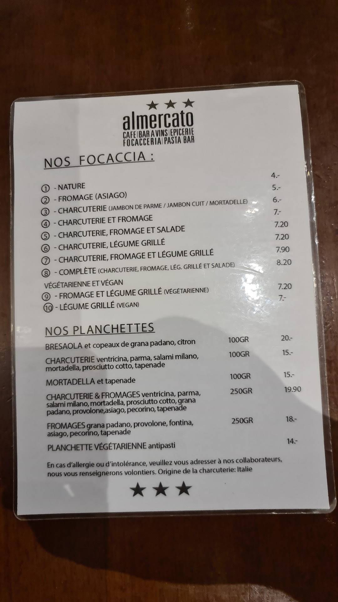 Menu di AlMercato 