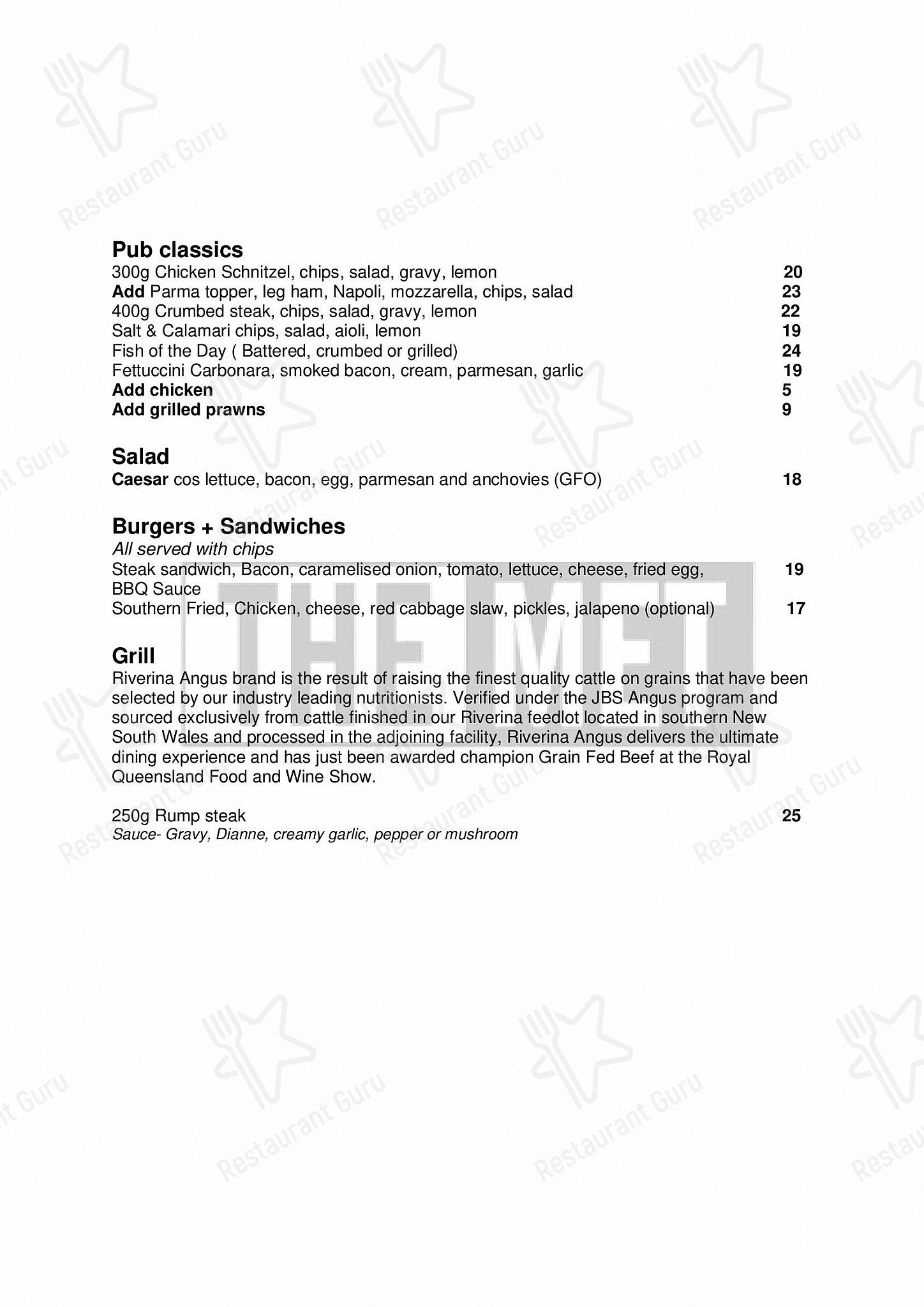 Menu at Metropolitan Hotel pub & bar, Mackay