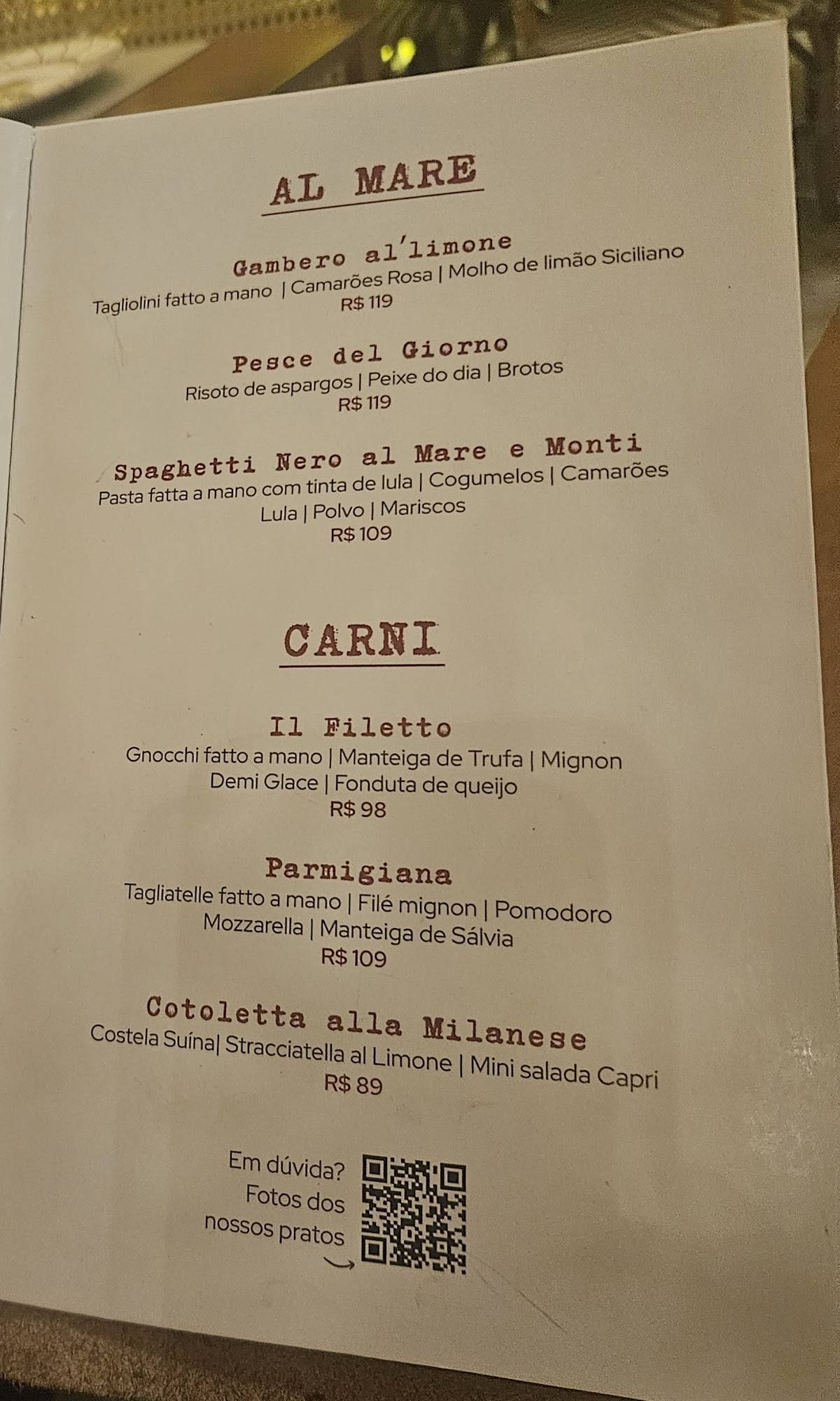 Mia Trattoria - Restaurante Italiano em Curitiba cardápio