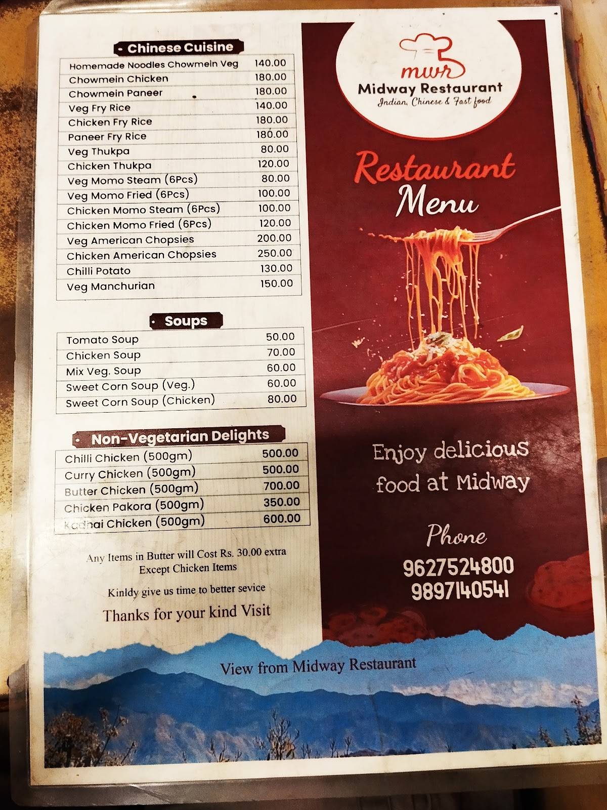 Midway restaurant menu