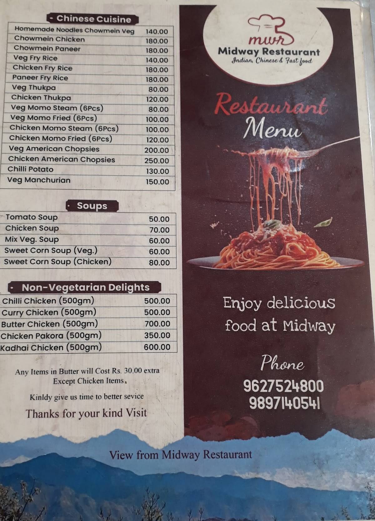 Midway restaurant menu