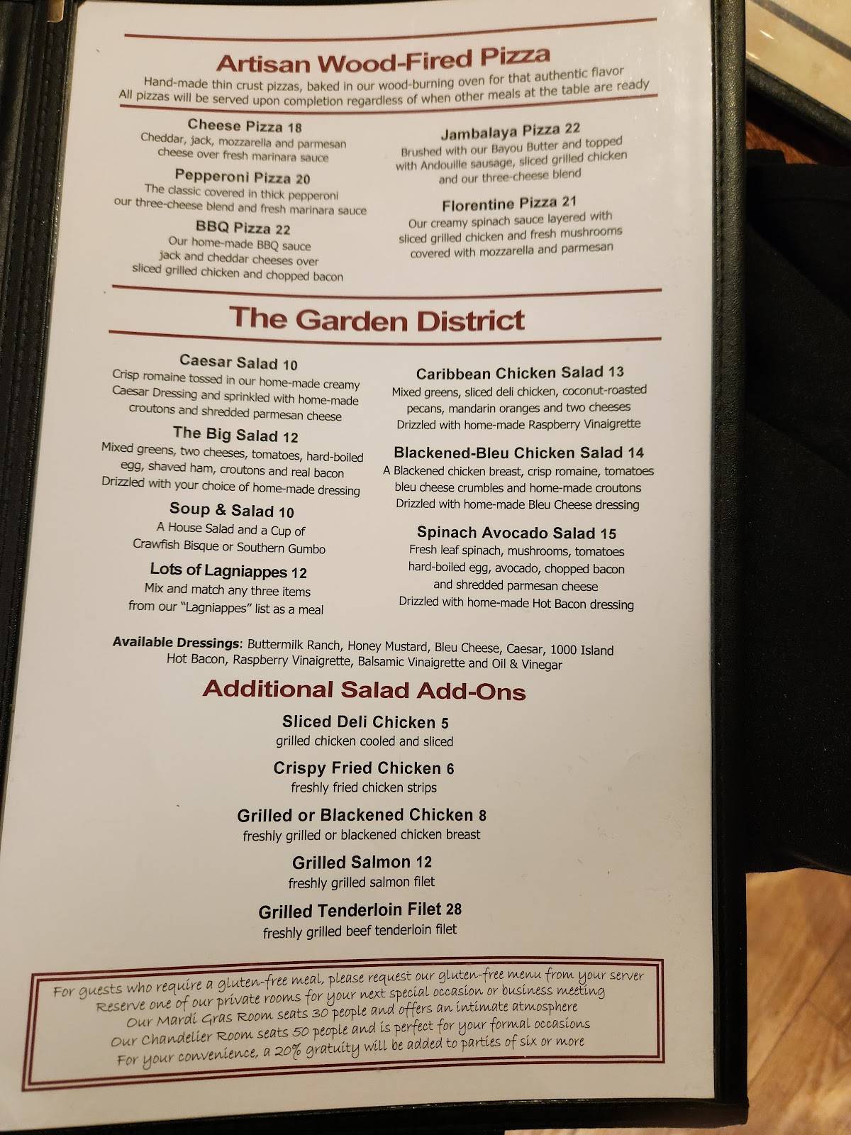 Menu at Mike's Place restaurant, Conway