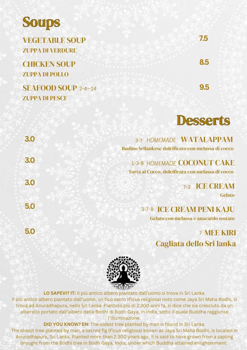 Menu de Ceylon Restaurant Sri Lankan & Indian Cuisine Milano Piazza Firenze