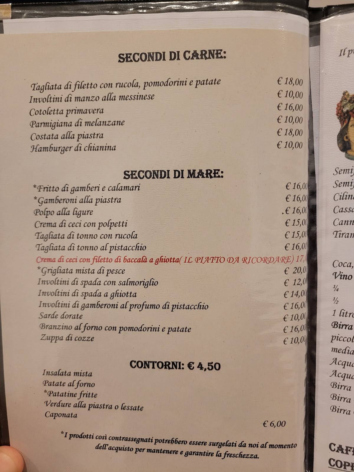 Menu di Ristorante Pizzeria Capriccio 