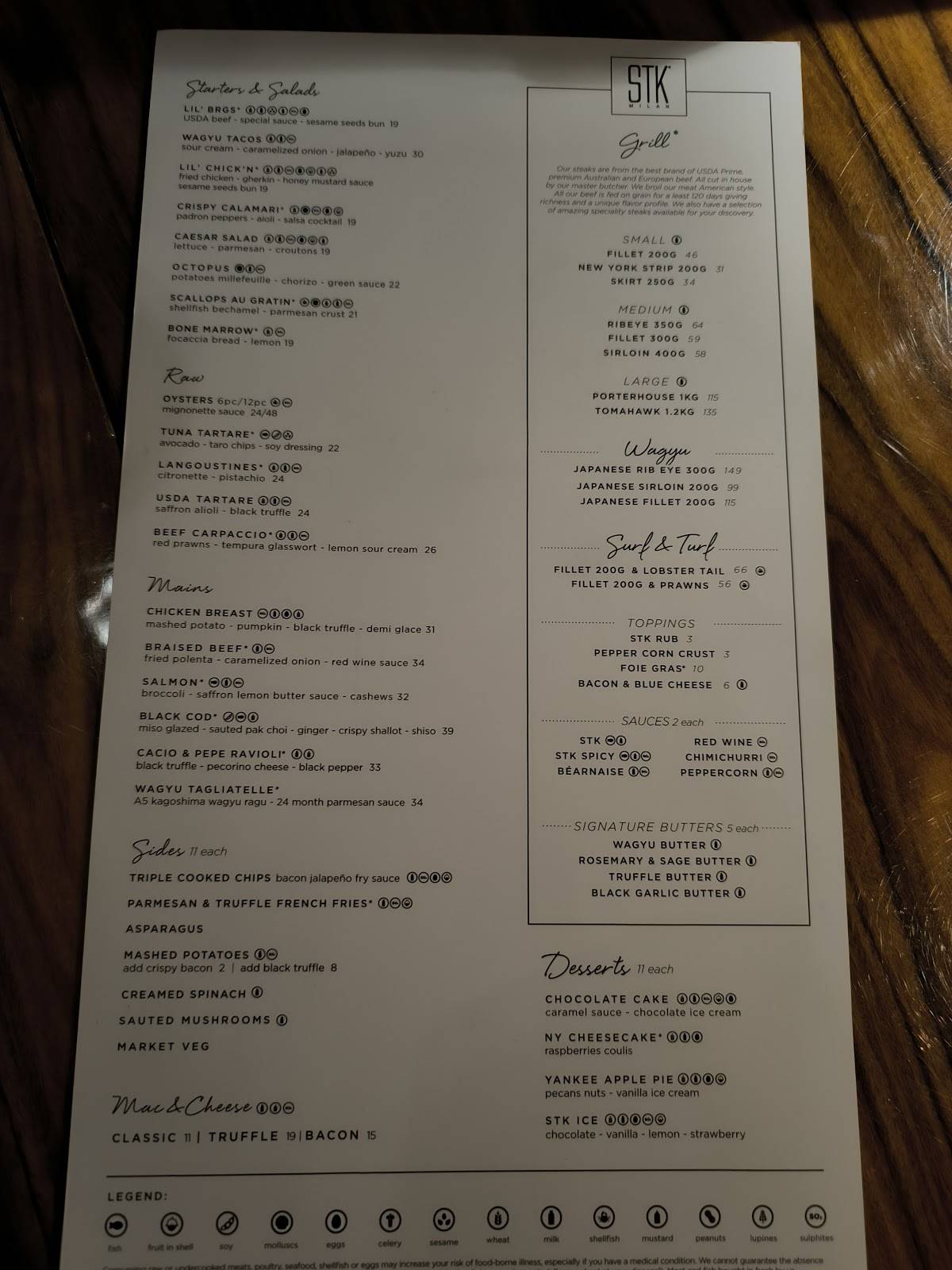 Menu di STK Milan 