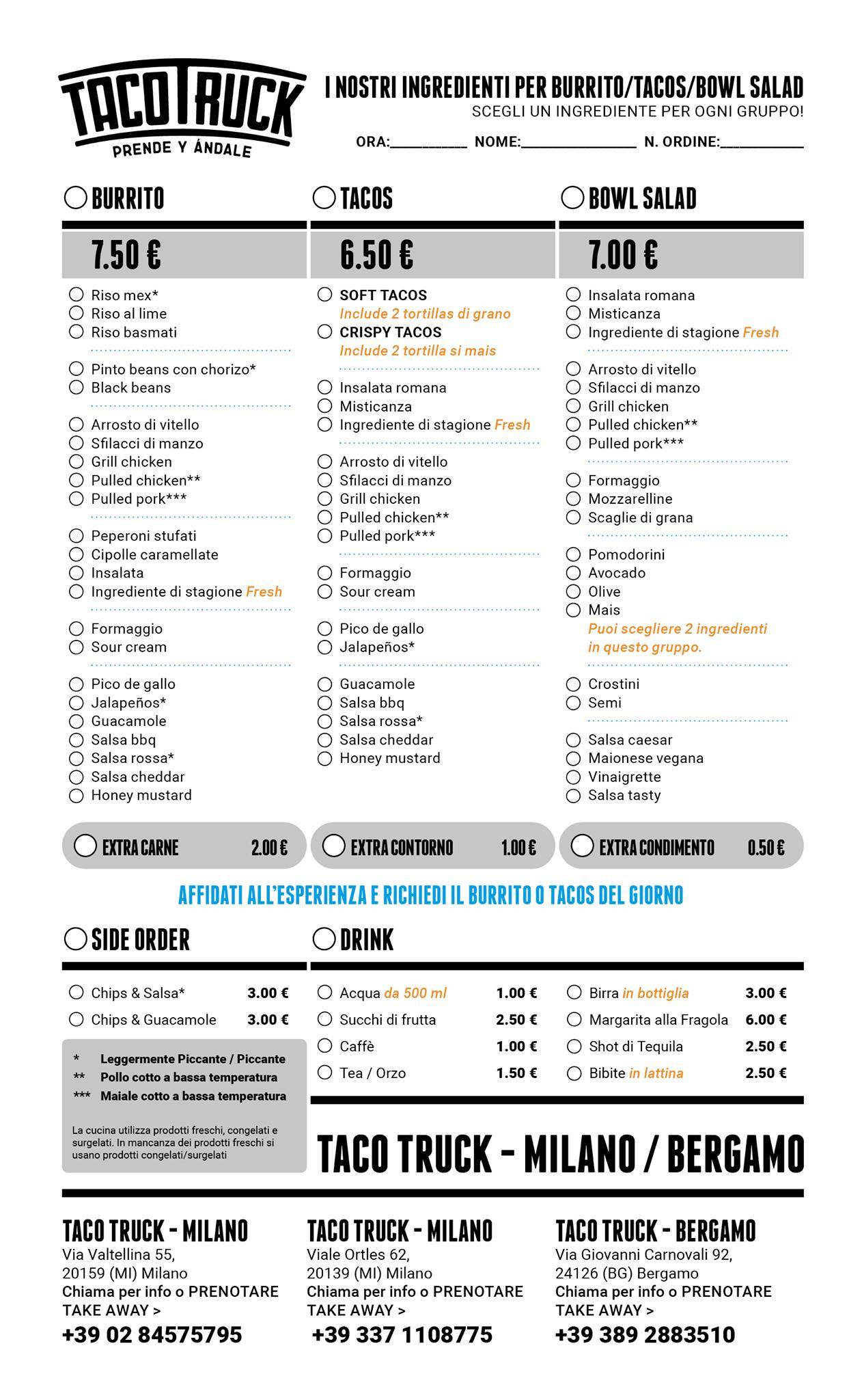 Menu di Taco Truck 