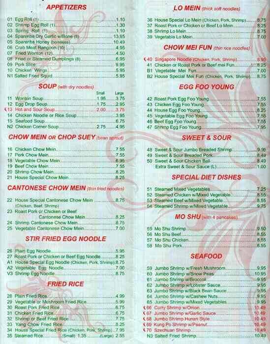 Menu de China Star