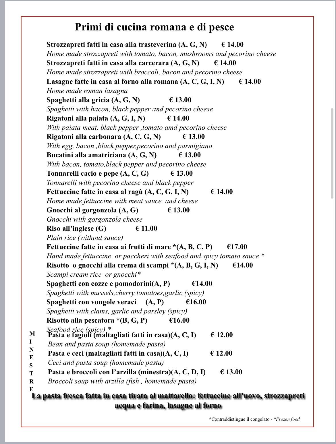 Menu di Miraggio Trastevere 