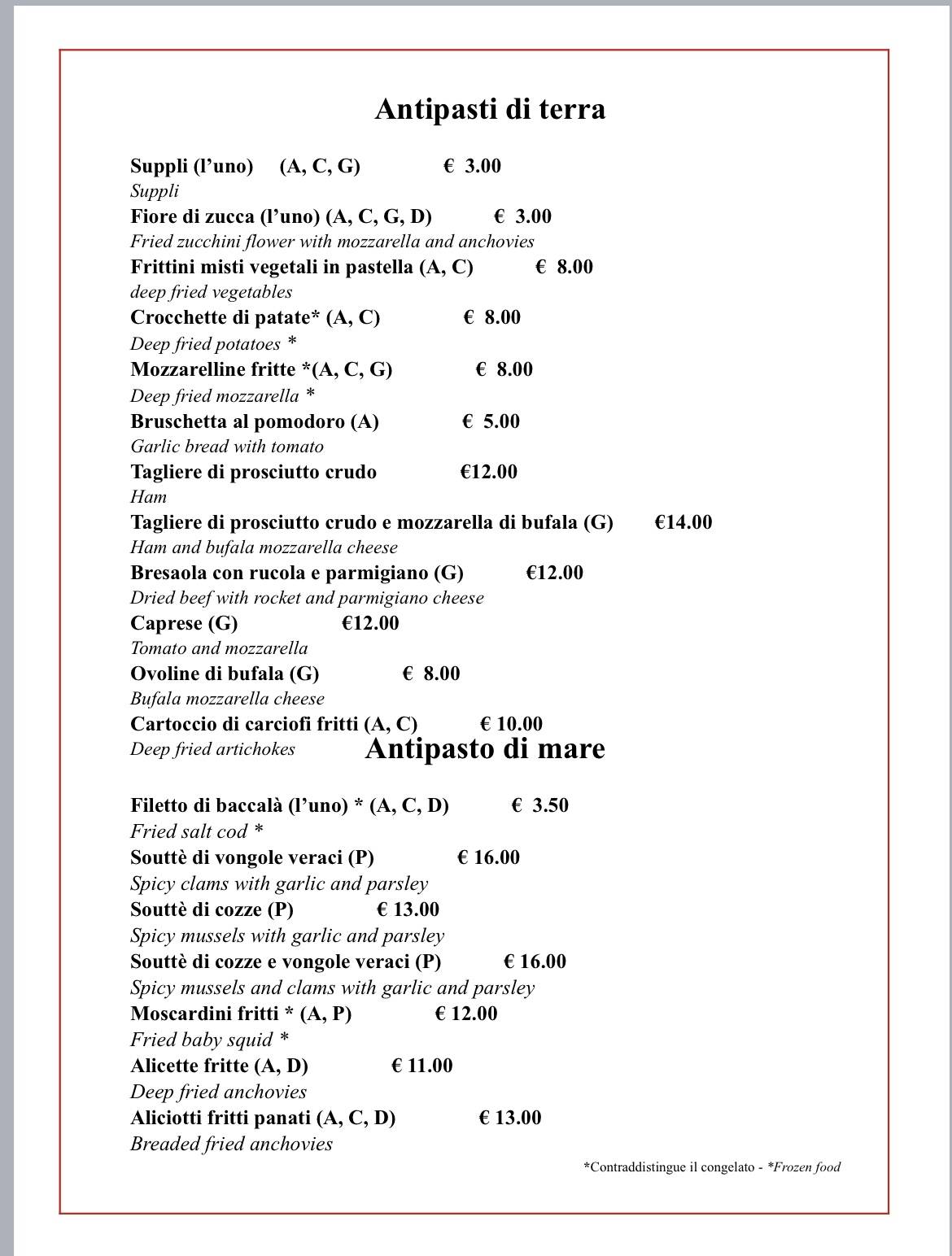 Menu di Miraggio Trastevere 