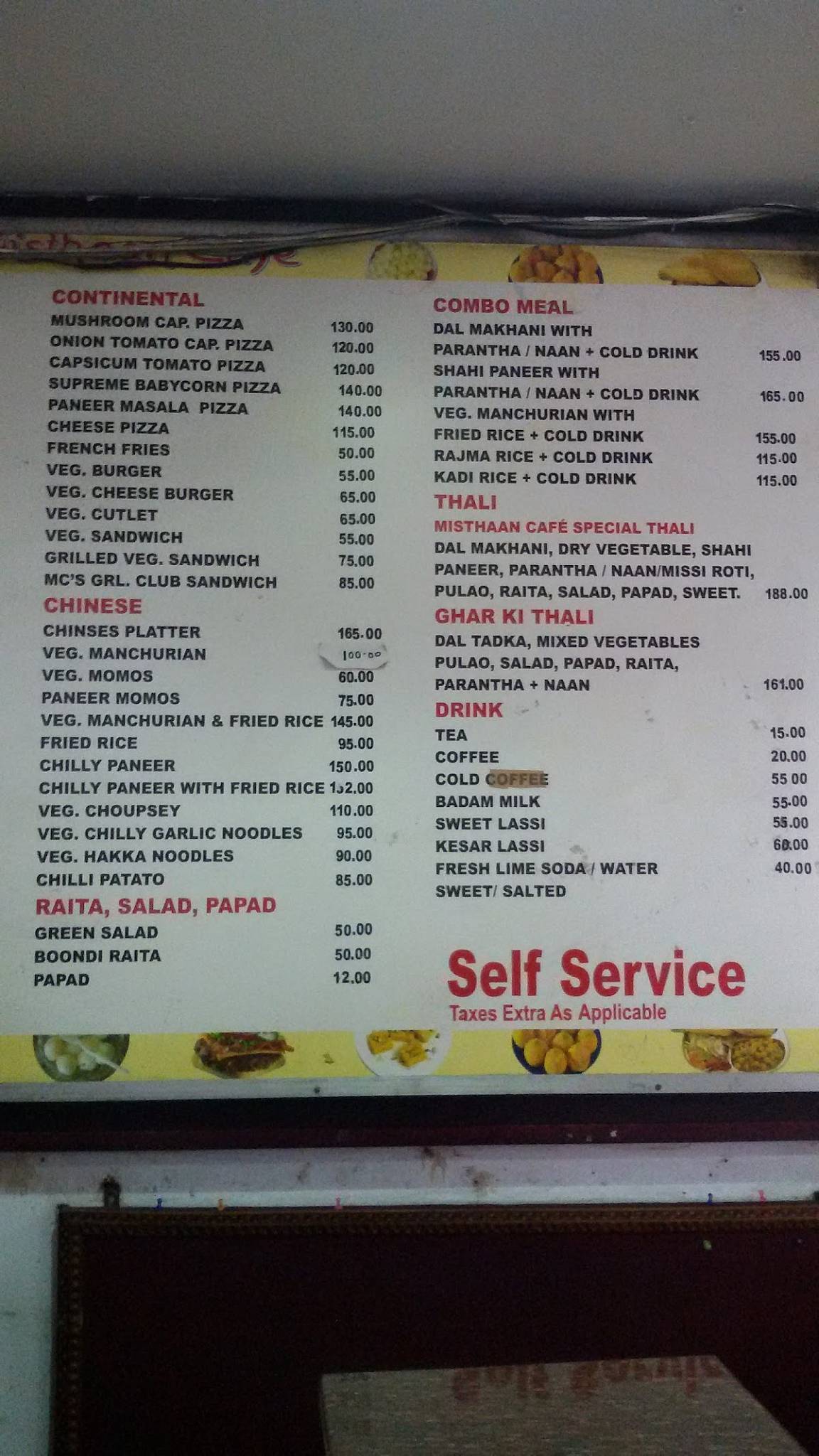 Misthaan Cafe menu