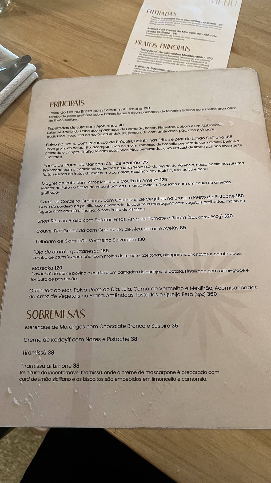 Mitra Restaurante cardápio