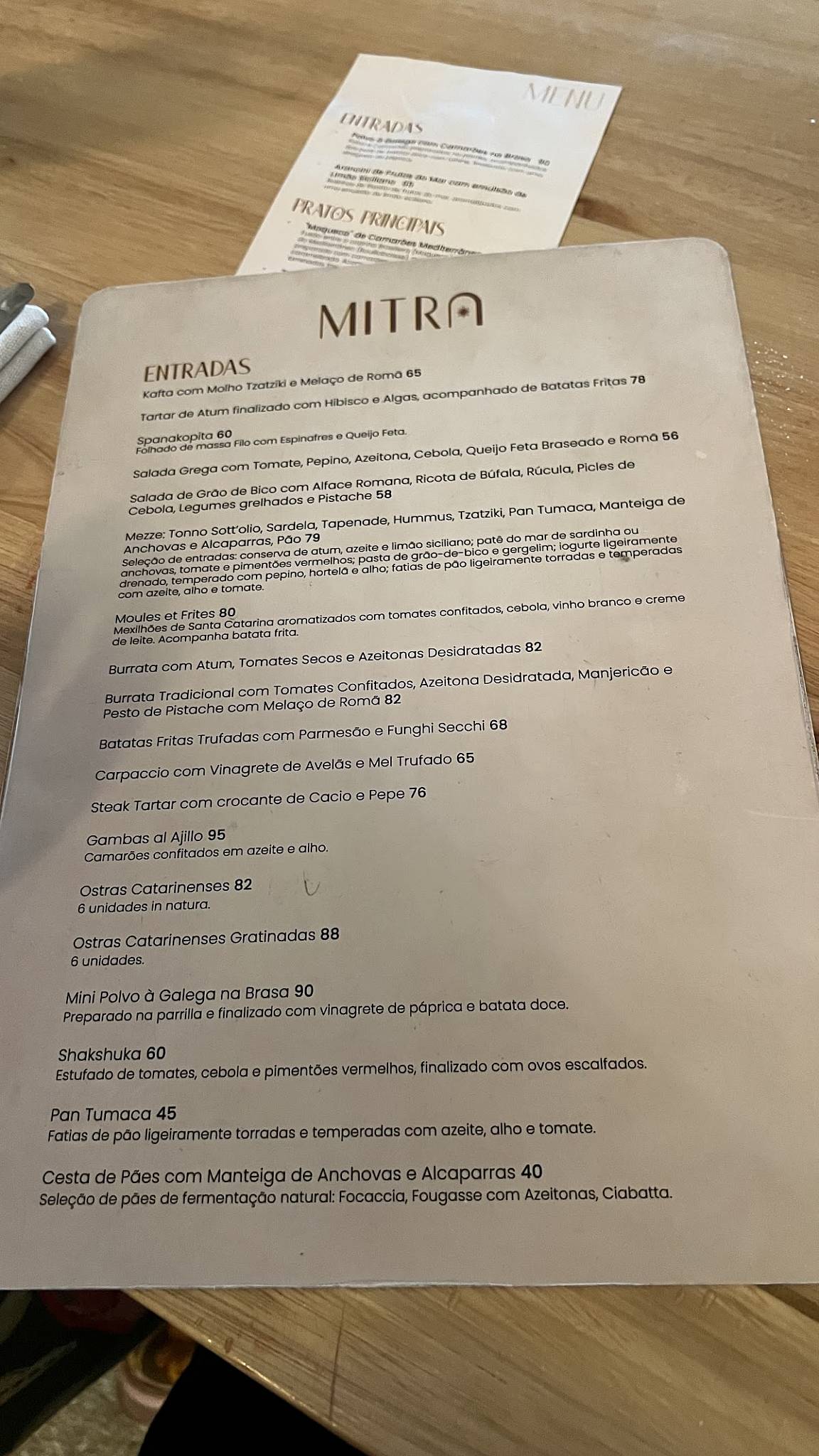Mitra Restaurante cardápio