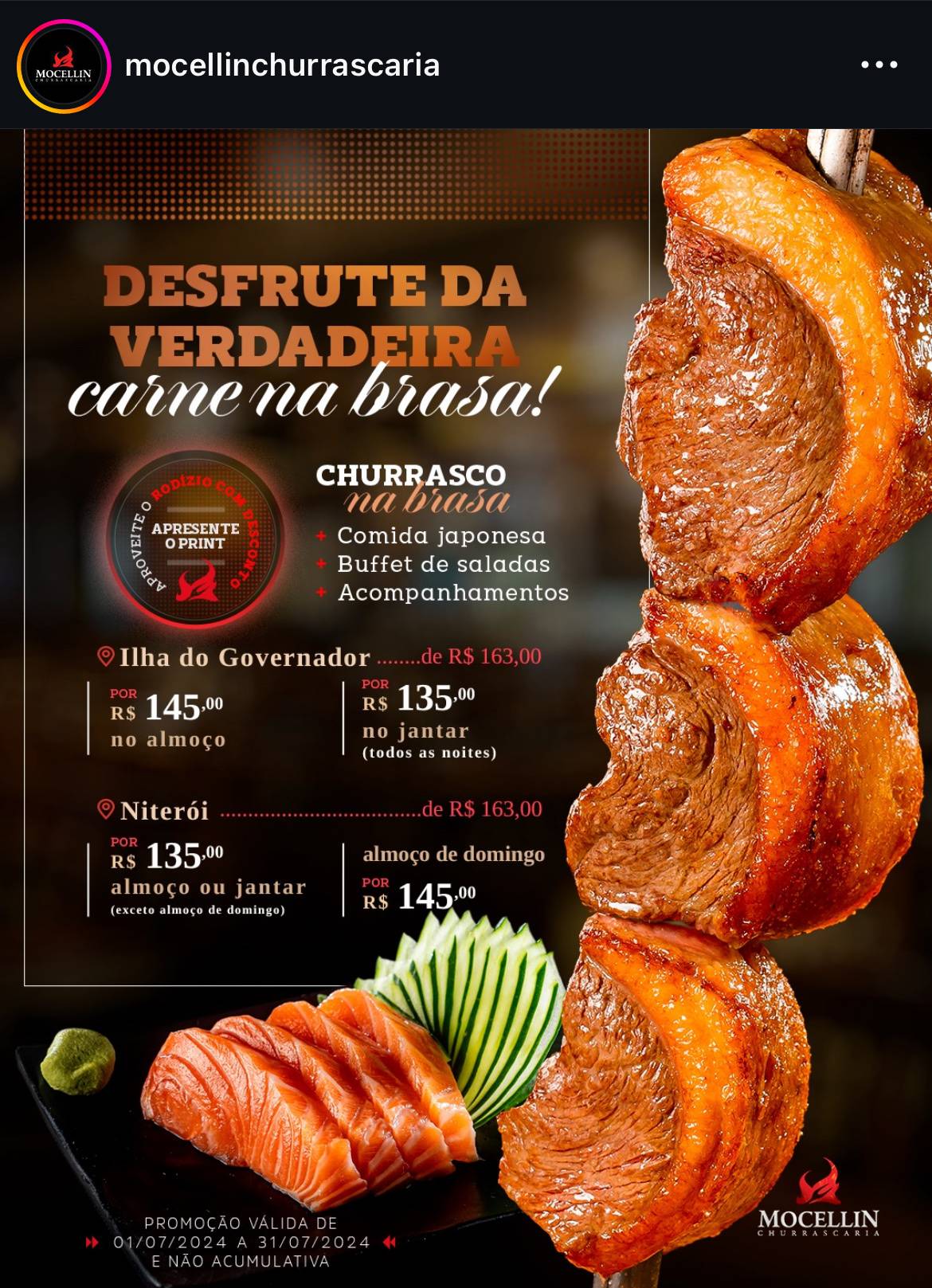 Mocellin Churrascaria cardápio