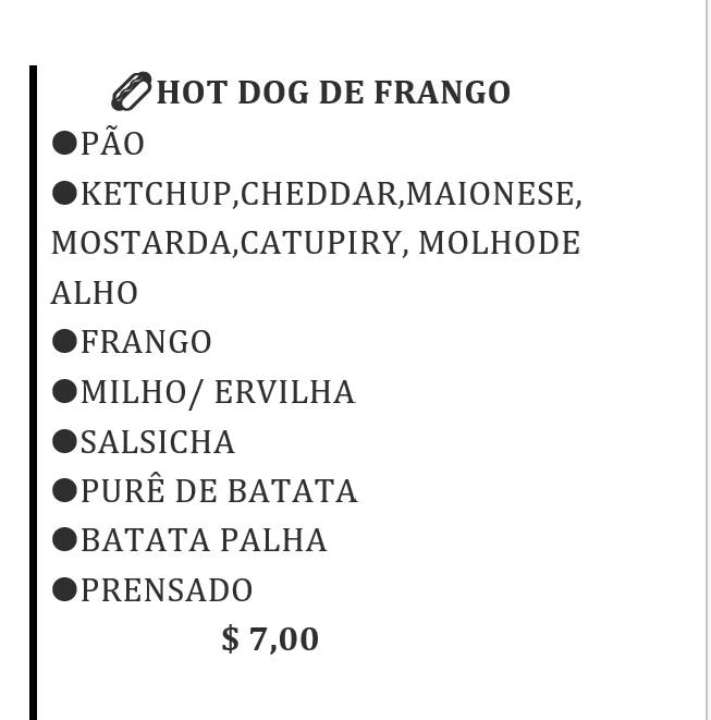 MococaDog cardápio