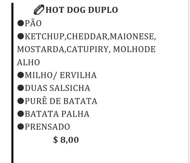 MococaDog cardápio