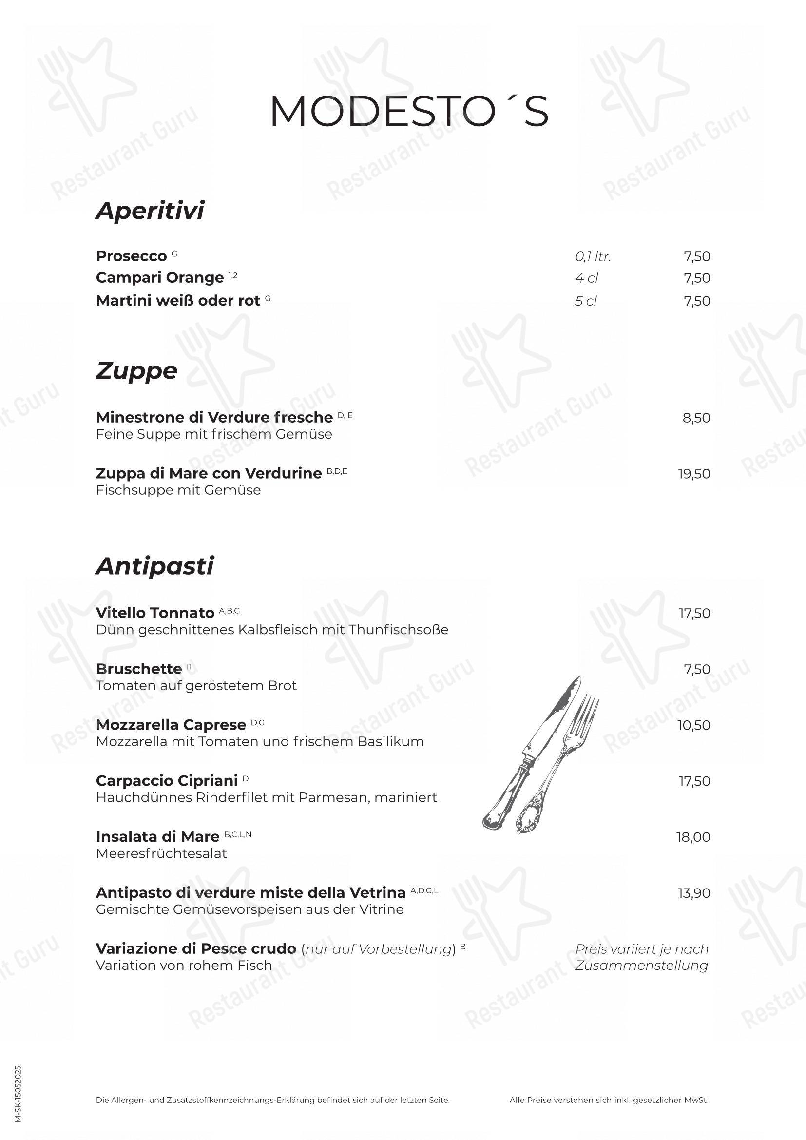 Menu pour Modesto's - 菜单