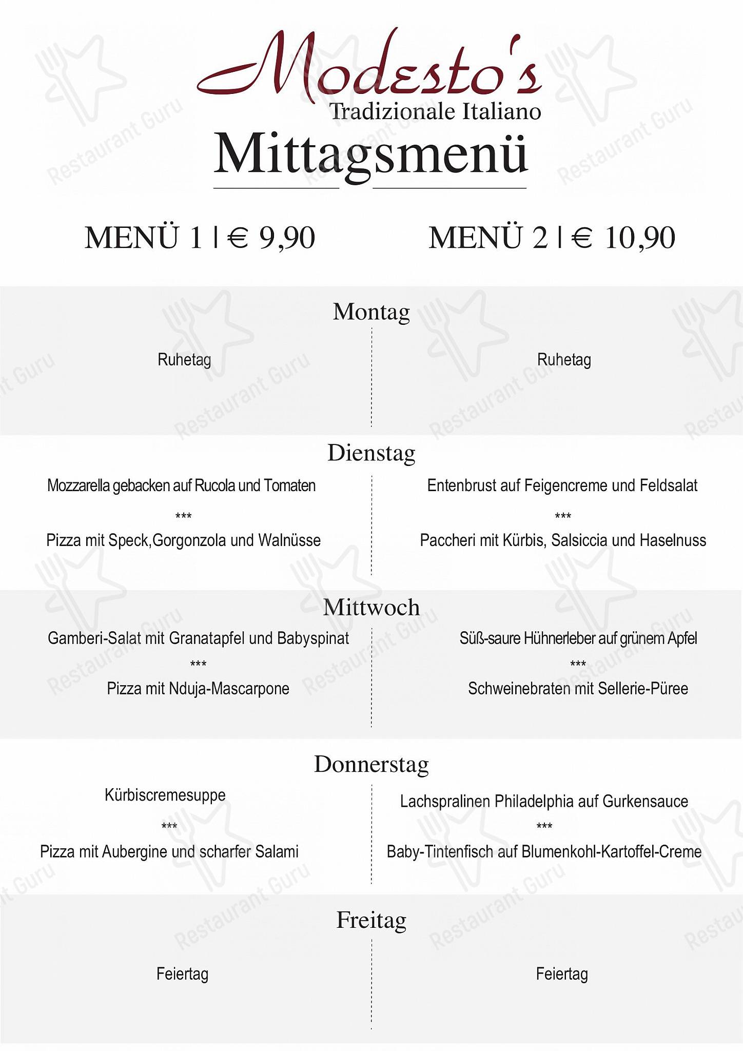 Menu pour Modesto's - At Home Catering Menu