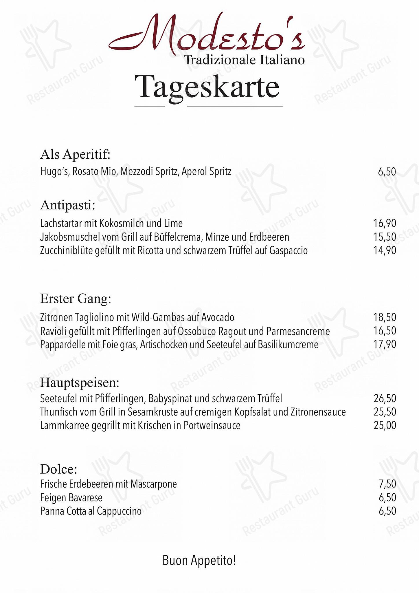 At Home Catering Menu pour Modesto's pizzeria