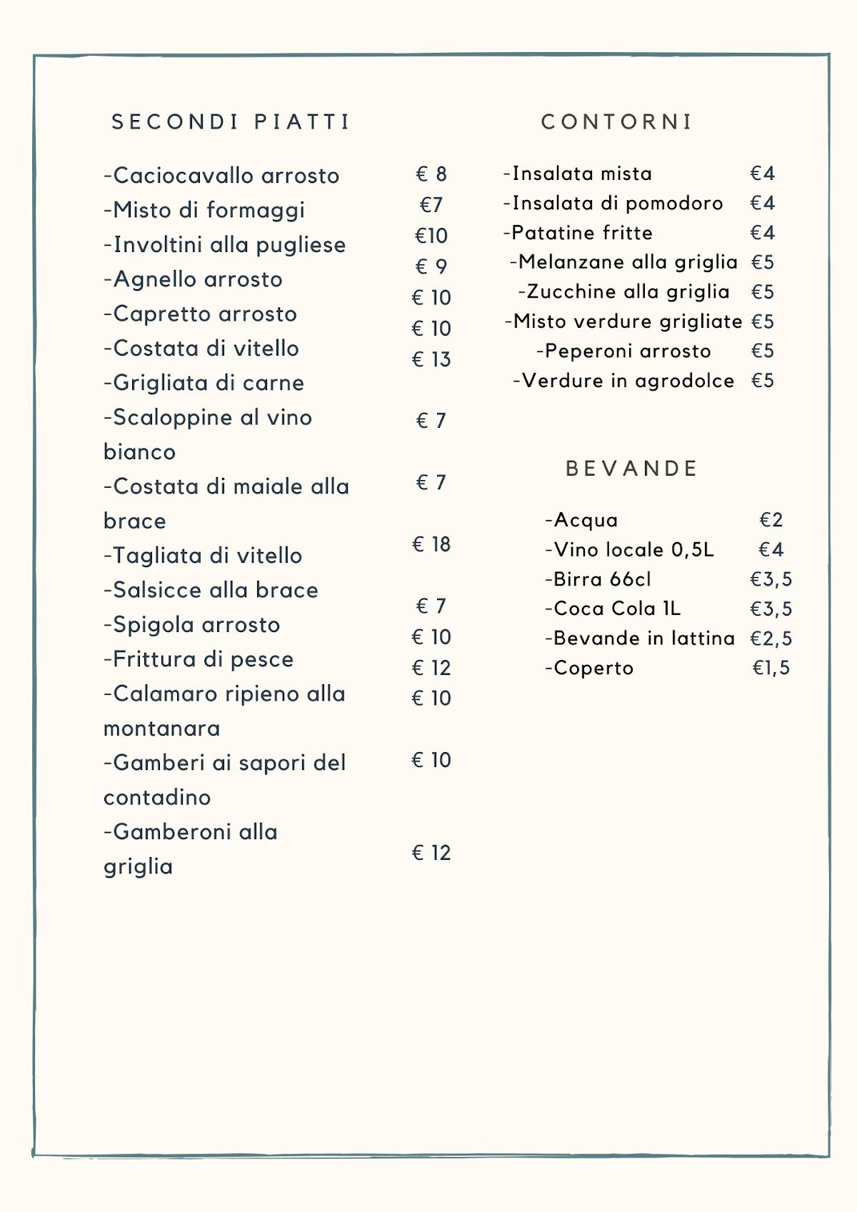 Menu di Ristoro degli Angeli 
