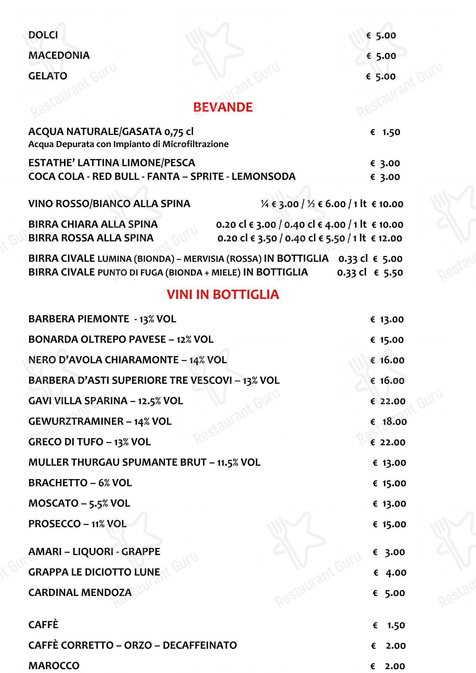 菜单 per Montecristo Pub ristorante