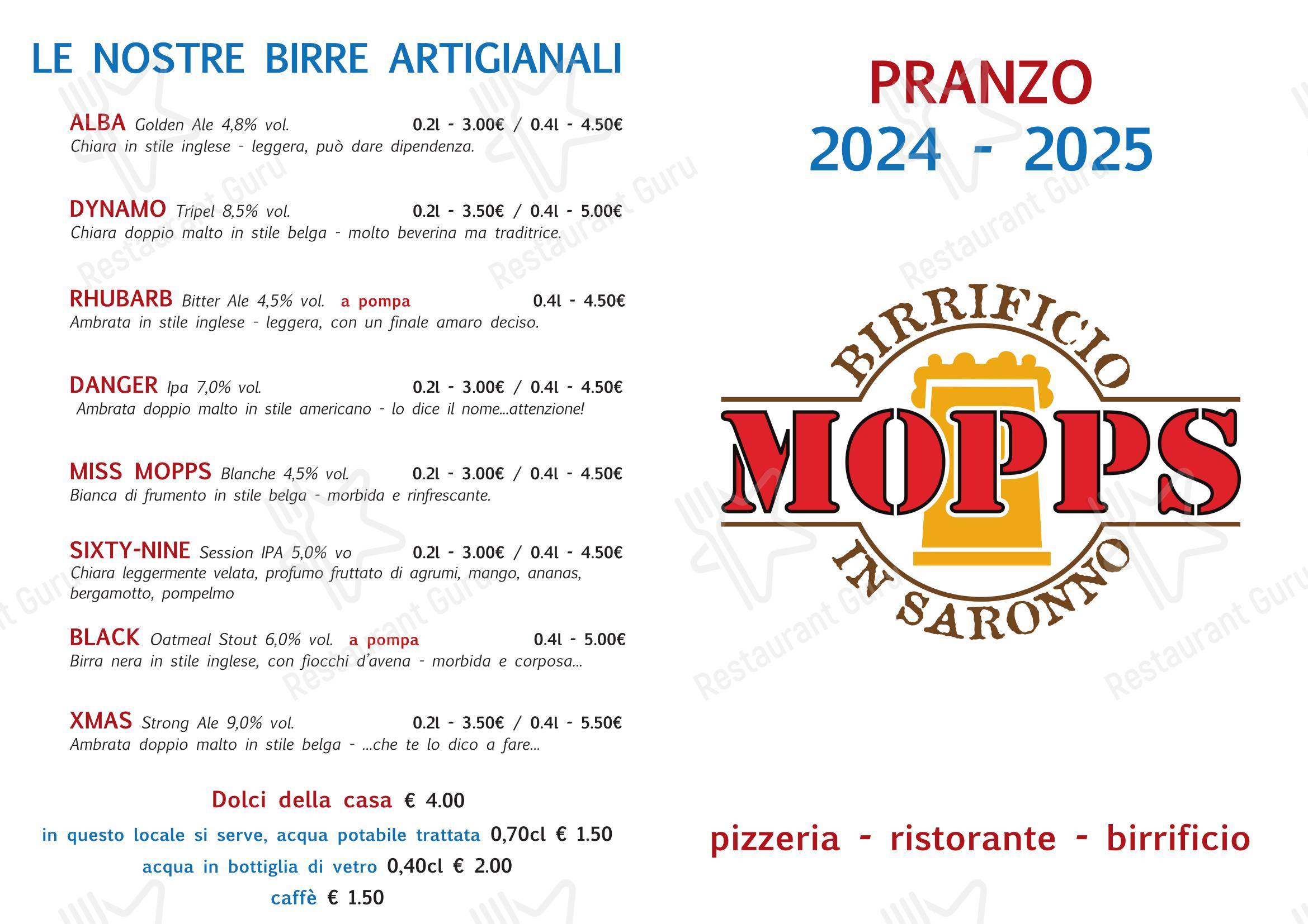 Menu pour Mopps dans Saronno