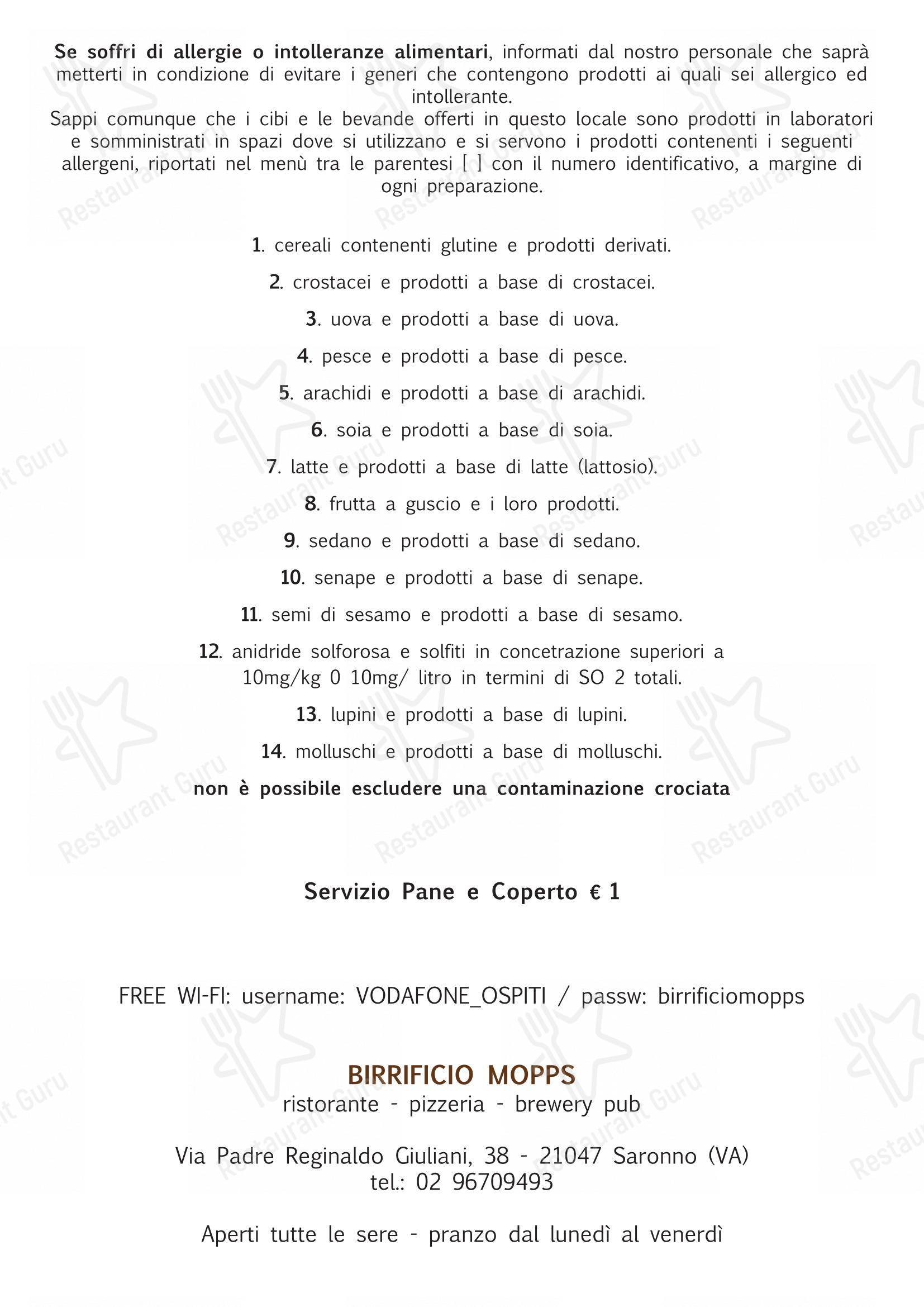 Mopps dans Saronno - 菜单