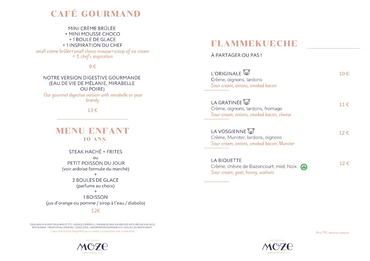 Menu de Restaurant Moze