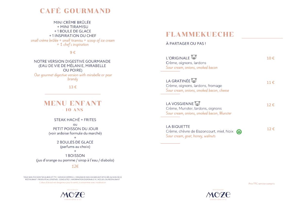 Menu de Restaurant Moze